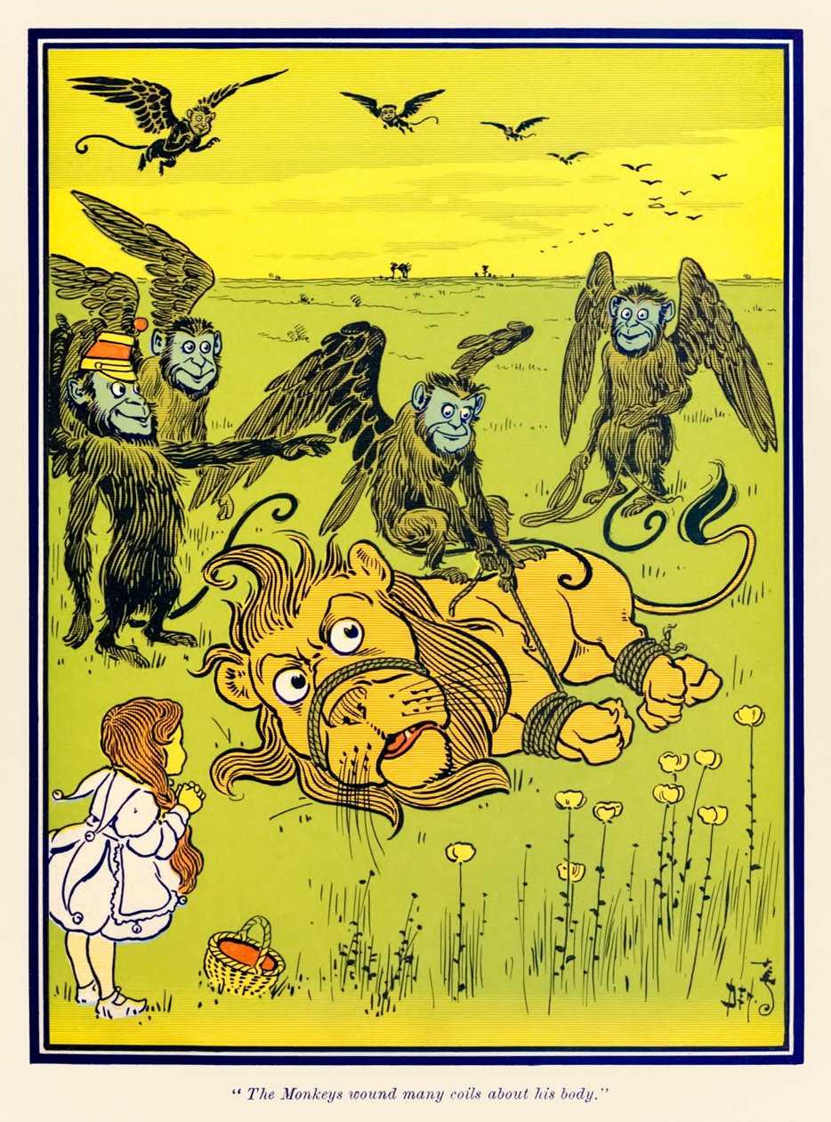 „Die Affen wickelten viele Schlingen um seinen Körper.“ aus „Der Zauberer von Oz“ von L. Frank Baum von William Wallace Denslow