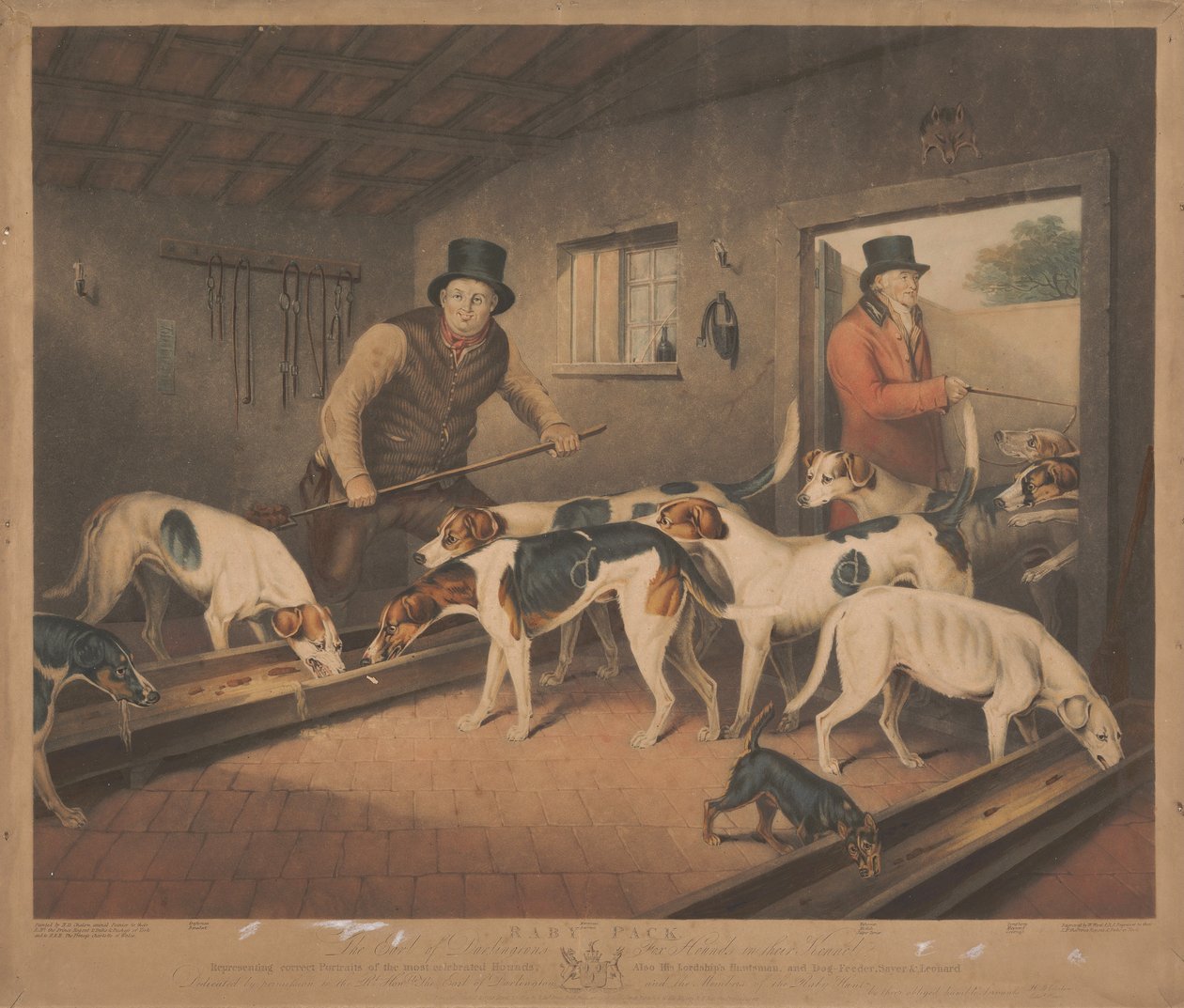 Fuchsjagd: Raby Pack / Die Fuchshunde des Earl of Darlington in ihrem Zwinger von William Ward