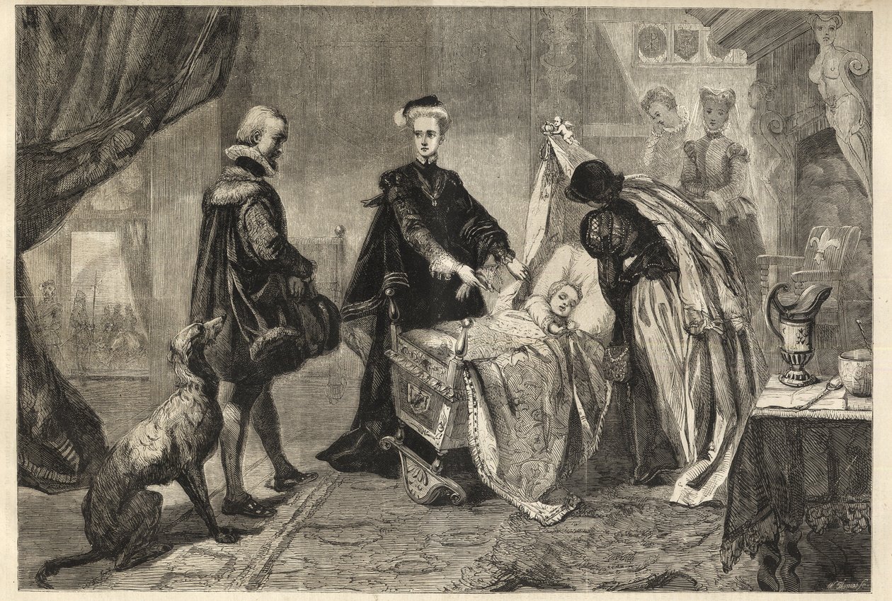 Königin Maria verlässt Stirling Castle - Maria Stuart (Maria I. von Schottland) vor der Wiege ihres Sohnes (Jakob Stuart, Jakob VI und I) von William Ward