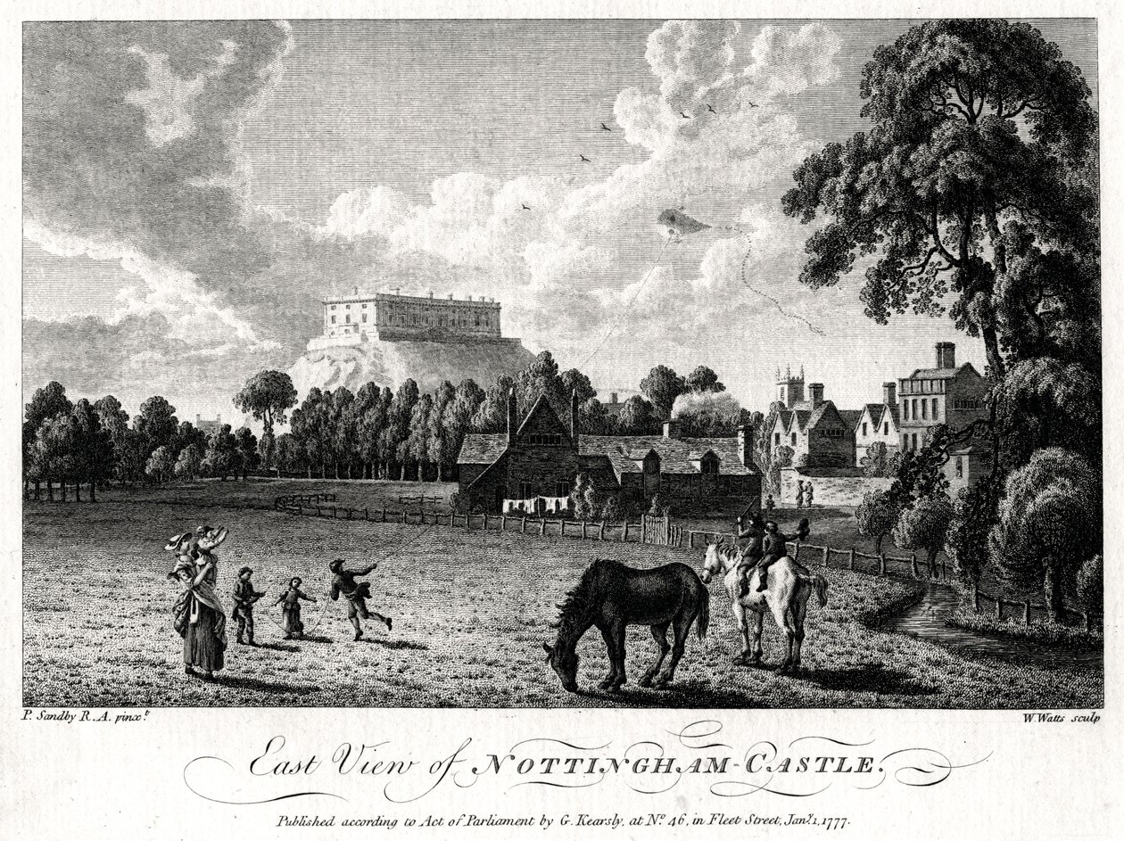 Ostansicht von Nottingham Castle, Nottinghamshire, 1777 von William Watts