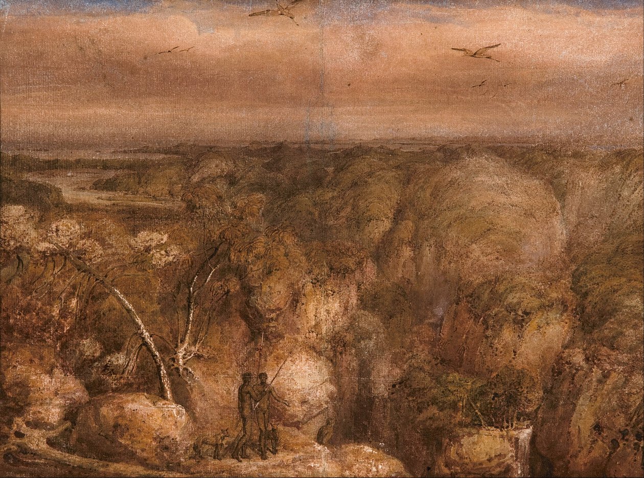 Ein entfernter Blick auf Port Bowen, vom Mount Westall von William Westall