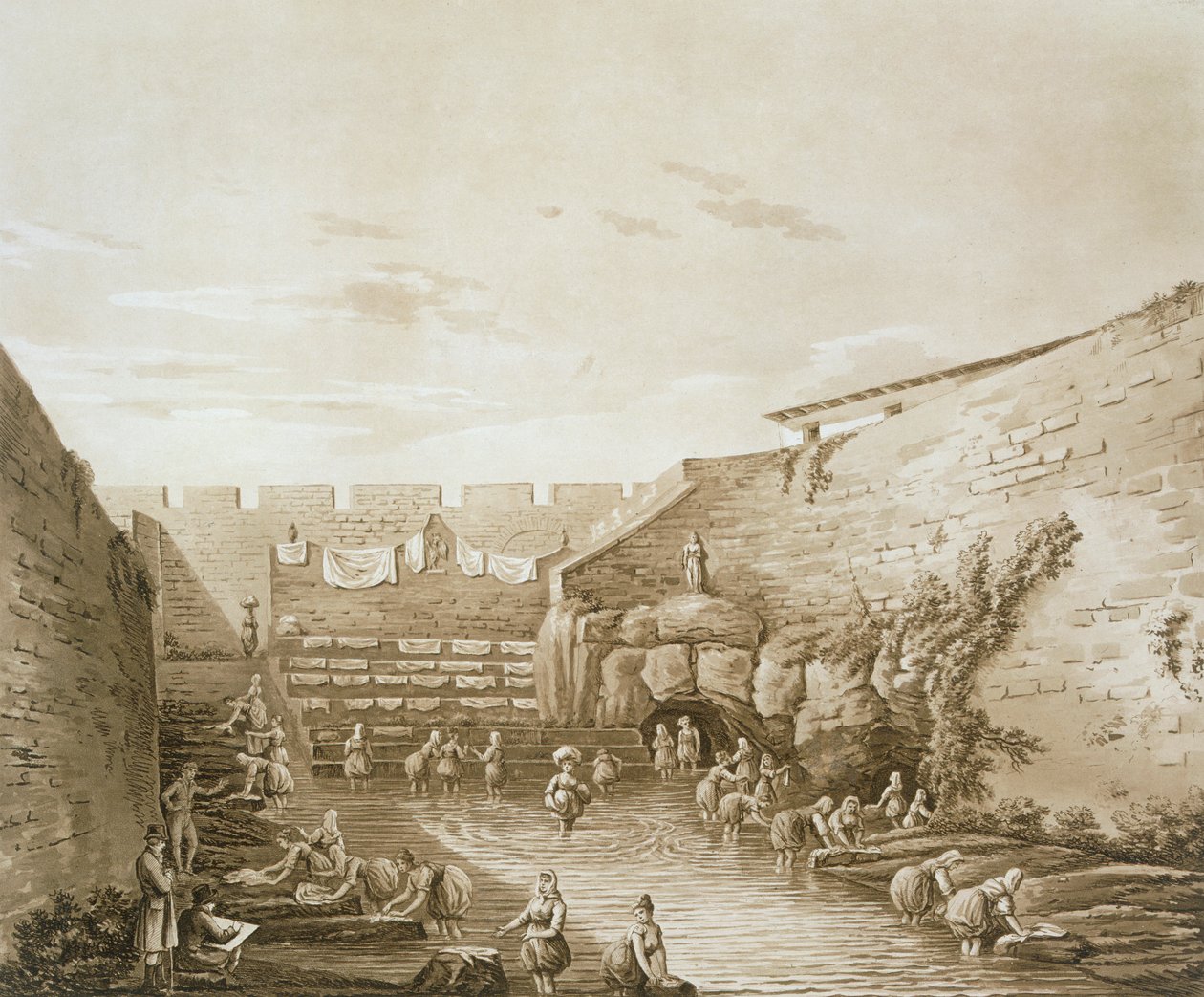 Wäscherinnen am Brunnen von Arethusa, veröffentlicht 1807 von William Wilkins