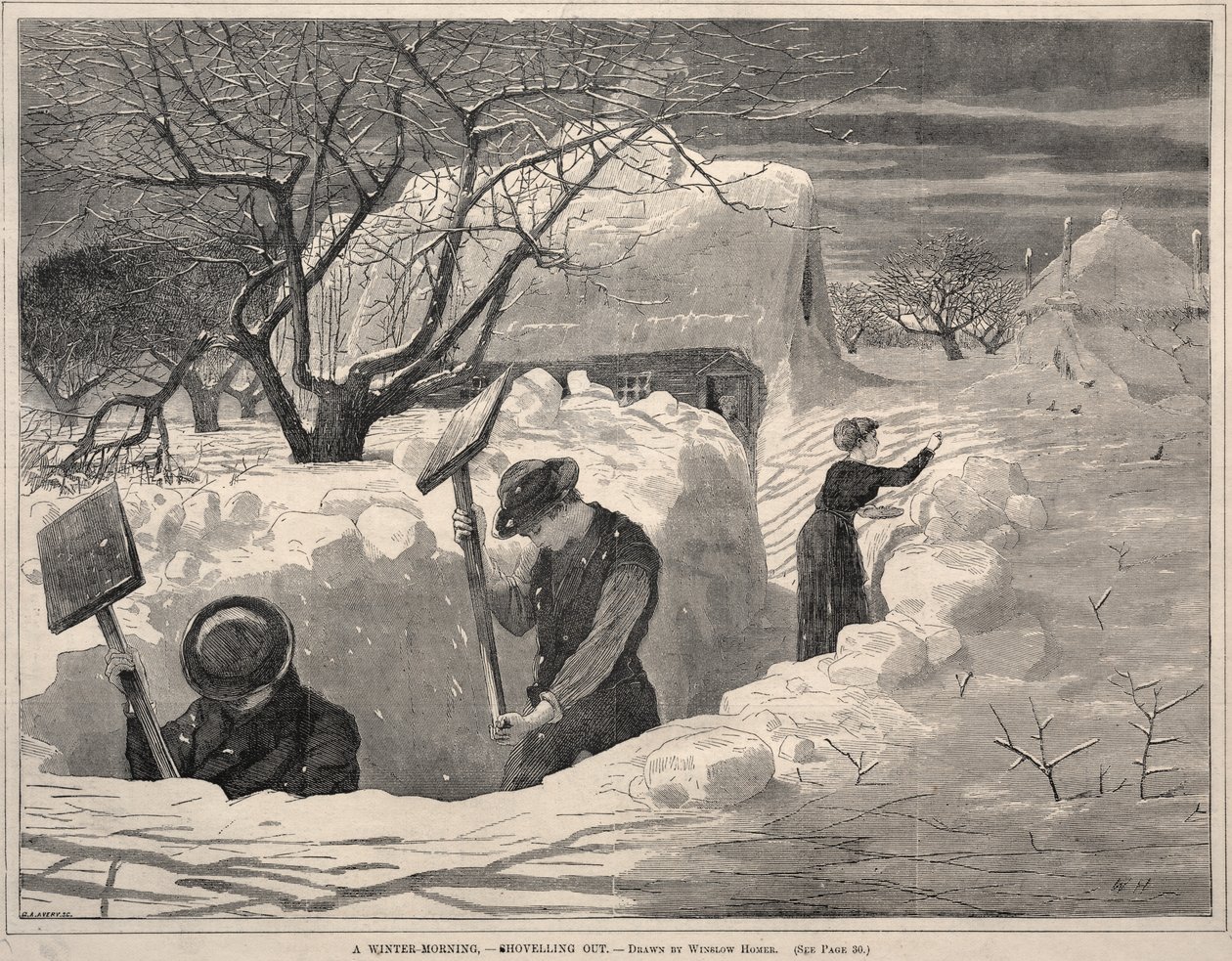 Ein Wintermorgen, - Schneeschaufeln, 1871 von Winslow Homer