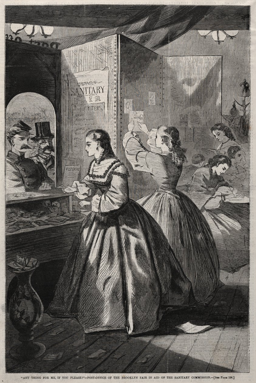 "Etwas für mich, bitte?" - Postamt der Brooklyn-Messe zugunsten der Sanitätskommission von Winslow Homer
