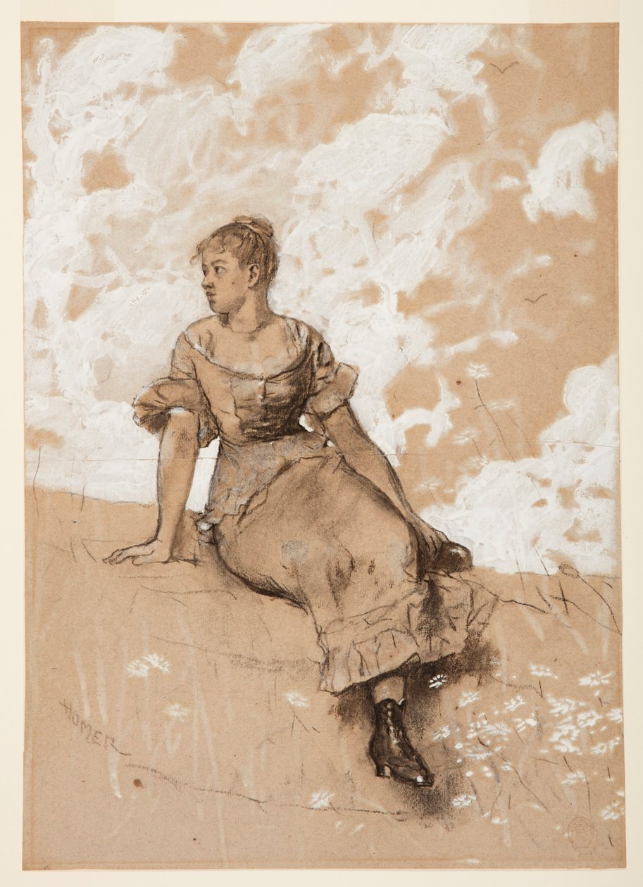 Sitzendes Mädchen; Studie für "Die Gartenmauer" von Winslow Homer