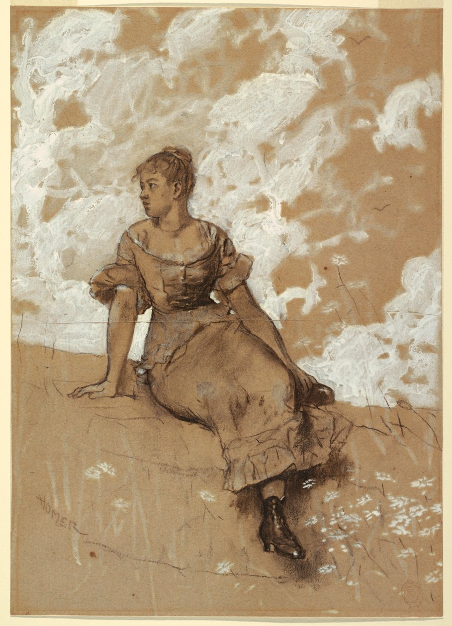 Sitzendes Mädchen; Studie für "Die Gartenmauer" von Winslow Homer