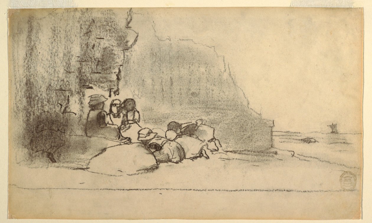Zeichnung, Kinder spielen am Strand, Cullercoats, England, 1881–1882 von Winslow Homer