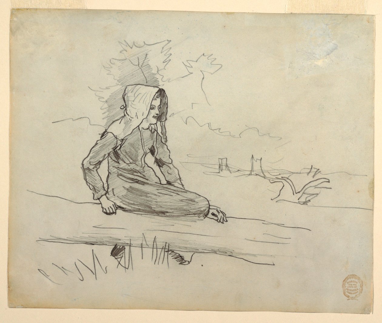 Mädchen auf einem Baumstamm sitzend von Winslow Homer