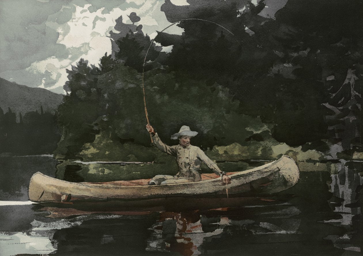 Angeln in den Nordwäldern, veröffentlicht von L. Prang & Co., 1896 von Winslow Homer