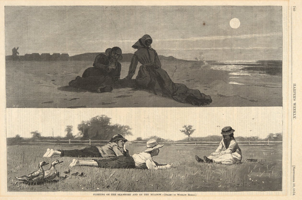 Flirten am Meer und auf der Wiese, aus Harper von Winslow Homer