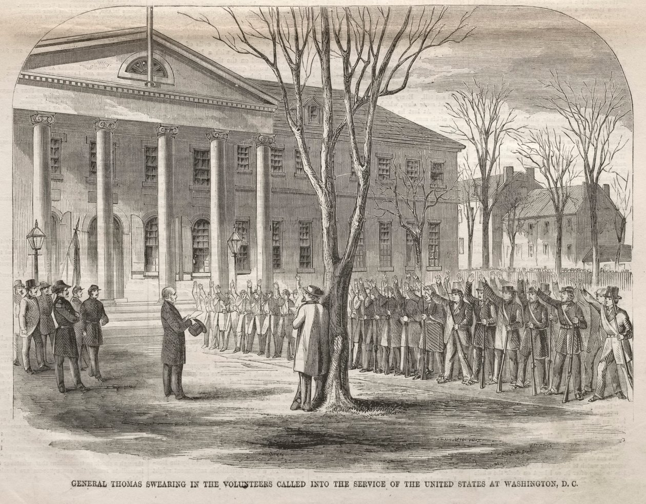 General Thomas vereidigt die Freiwilligen, die in den Dienst der Vereinigten Staaten in Washington, D.C. berufen wurden von Winslow Homer