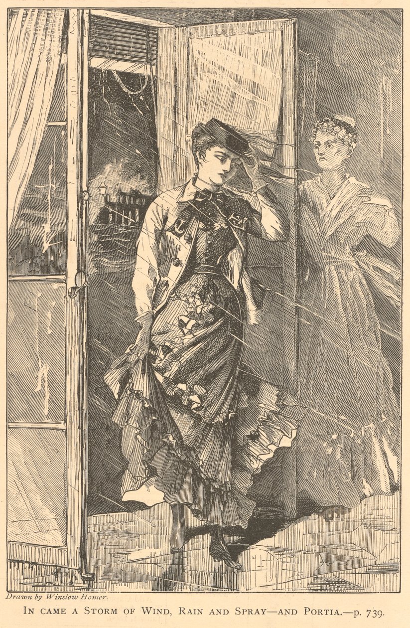 Ein Sturm aus Wind, Regen und Gischt kam herein - und Portia, aus The Galaxy, Dezember 1869 von Winslow Homer