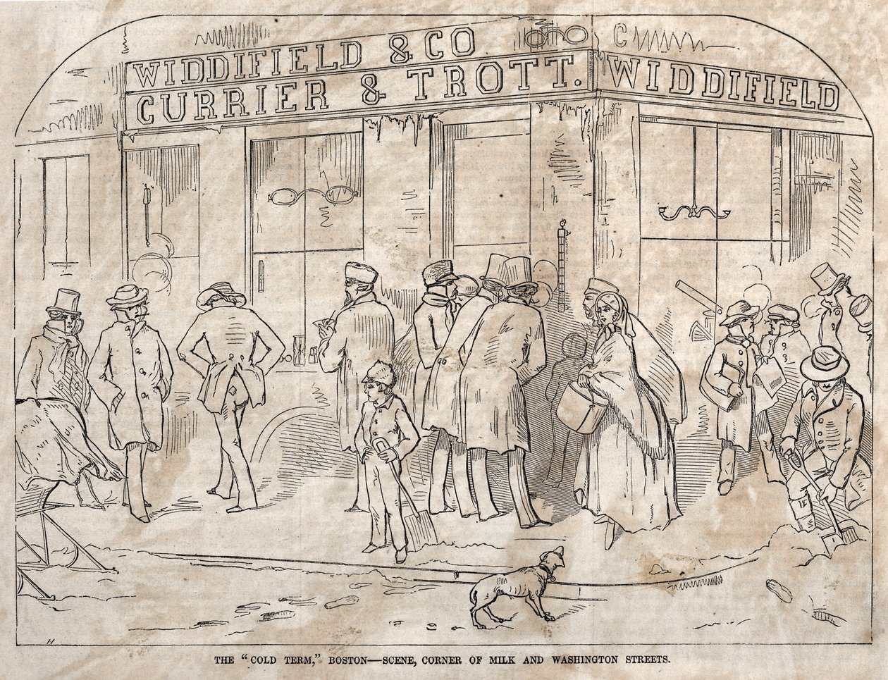Der "Kalte Zeitraum," Boston - Szene, Ecke Milk und Washington Streets von Winslow Homer