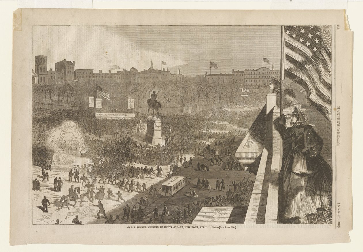 Das große Sumter-Treffen auf dem Union Square, New York, 11. April 1863 von Winslow Homer