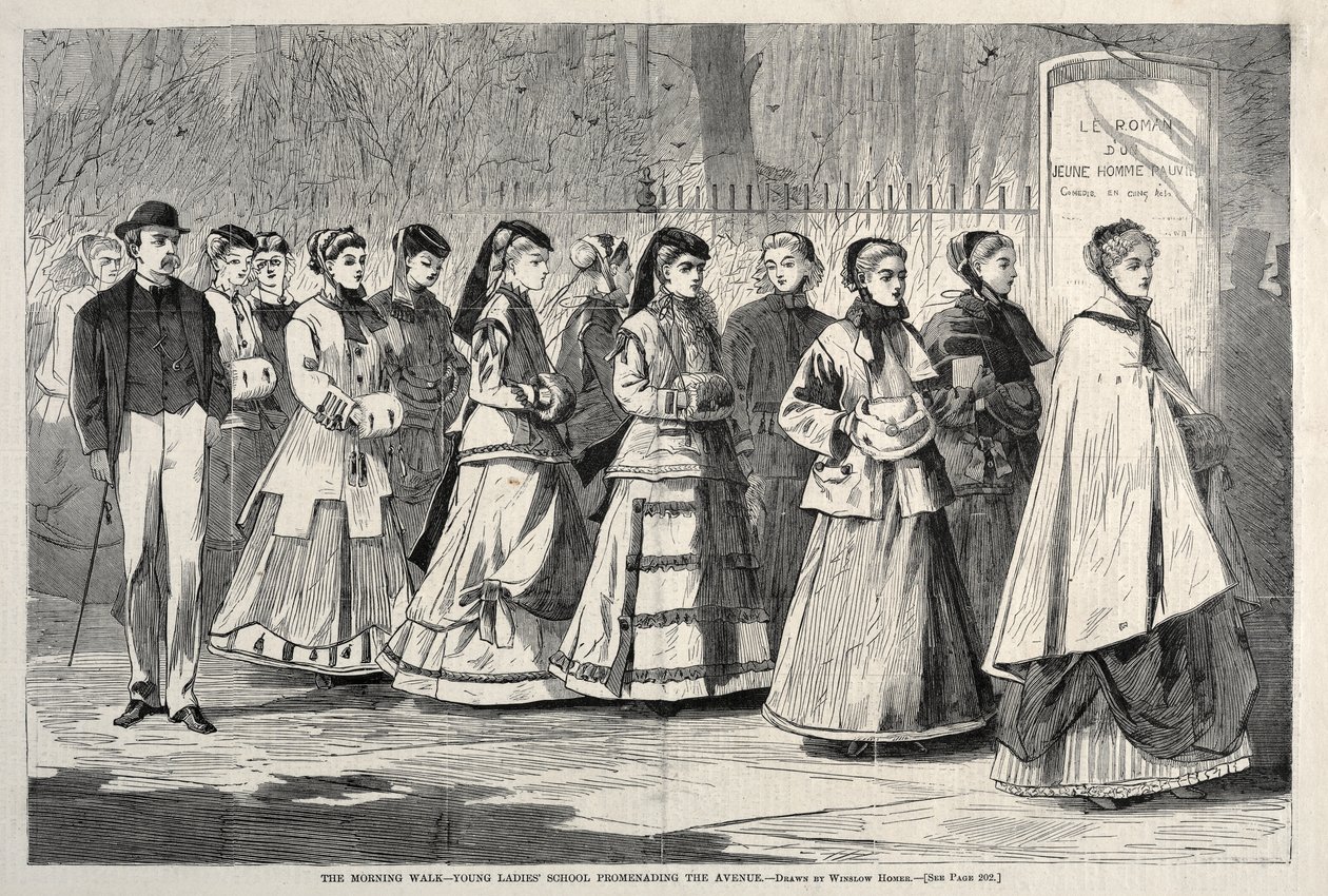 Der Morgenspaziergang - Junge Damen der Schule promenieren auf der Allee von Winslow Homer