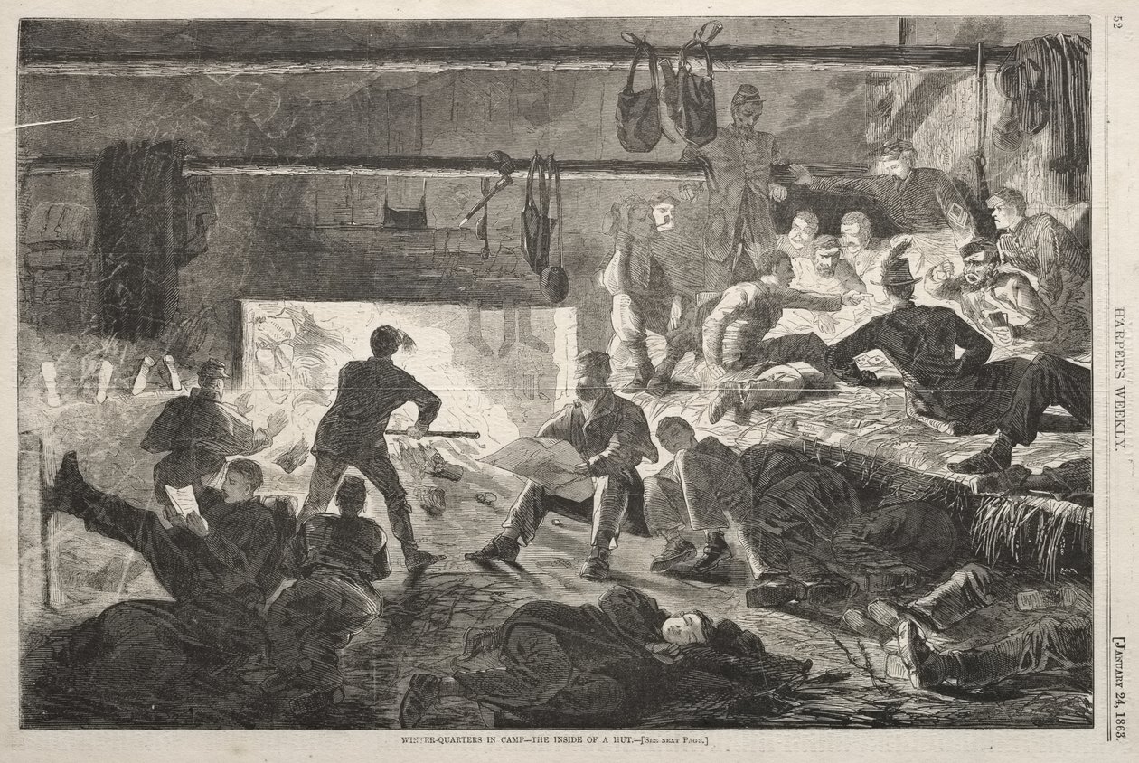 Winterquartiere im Lager - Das Innere einer Hütte von Winslow Homer