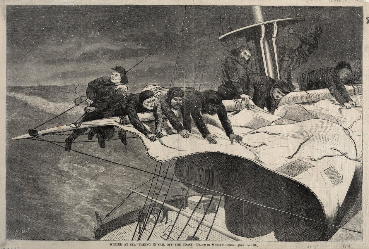 Winter auf See - Segel einholen vor der Küste, 1869 von Winslow Homer