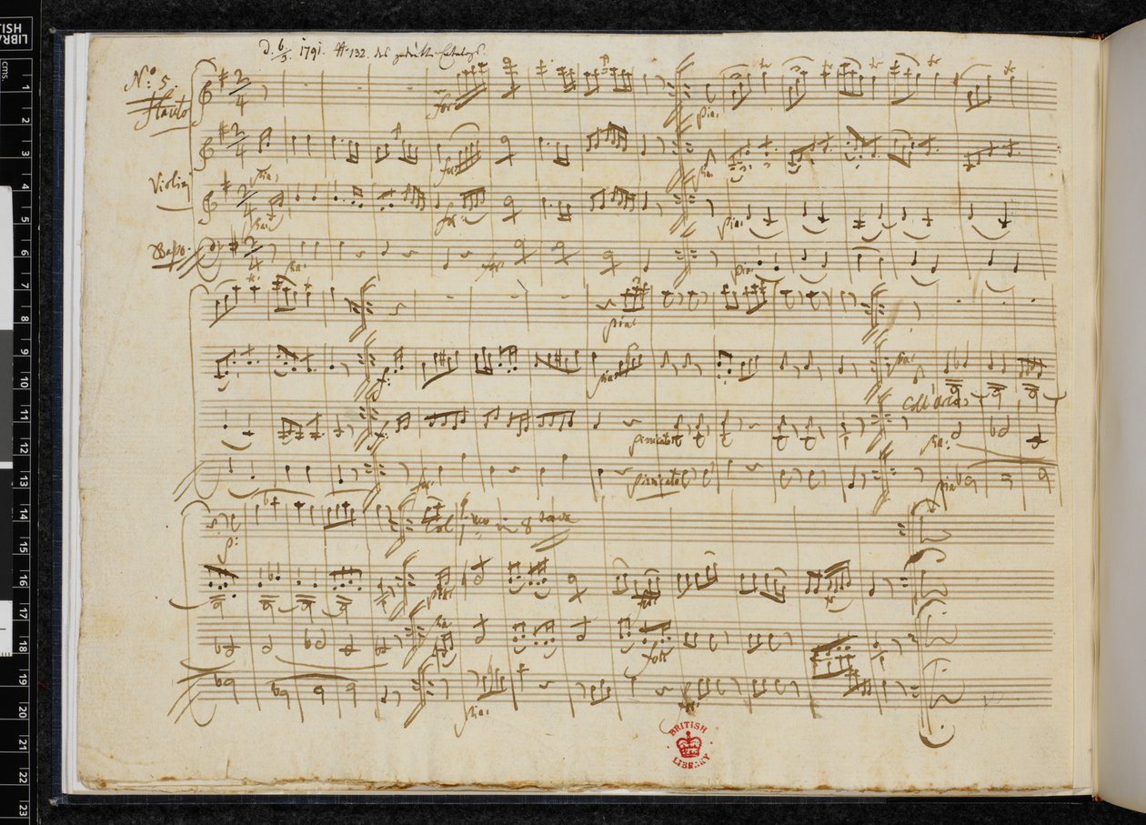 5 Kontretänze KV 609, Autograph von Nr. 5, Zweig MS 59, f.3v von Wolfgang Amadeus Mozart