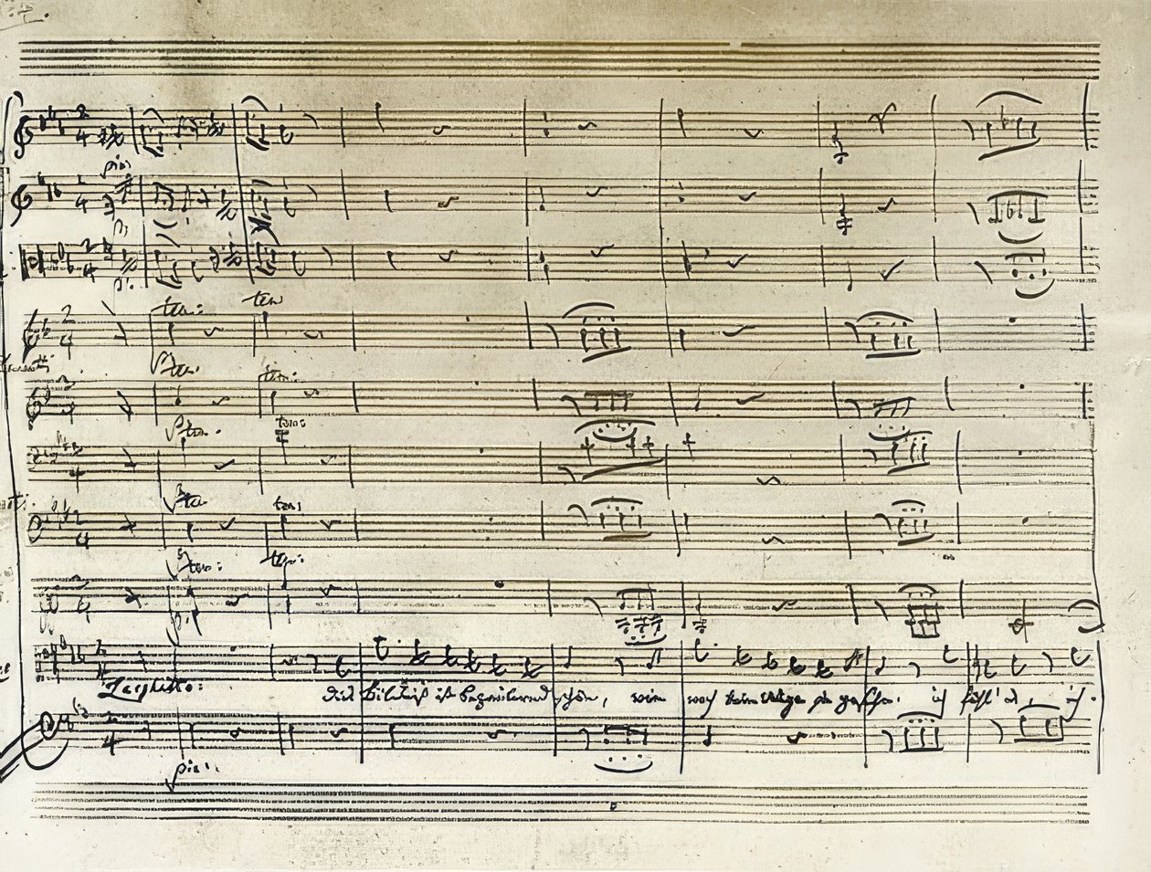 Eigenhändige Niederschrift des Beginns der Bildnis-Arie Taminos aus der Zauberflöte von Wolfgang Amadeus Mozart