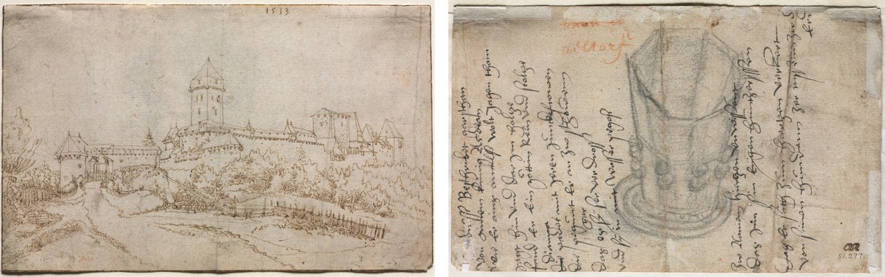 Ansicht eines Schlosses (recto); Achteckiger Becher (verso) von Wolfgang Huber