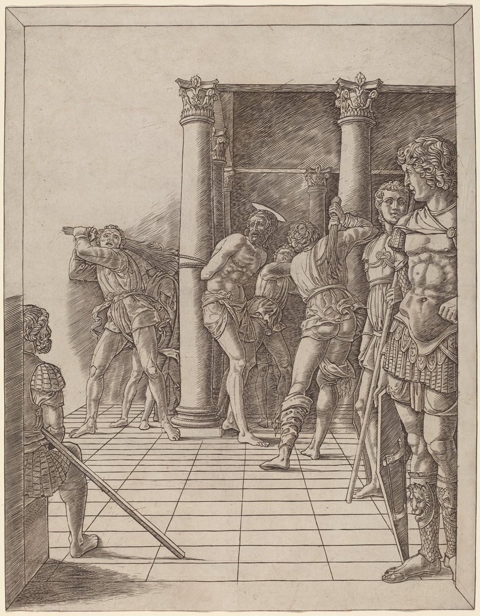 Geißelung Christi mit dem Pflaster von Workshop of Andrea Mantegna