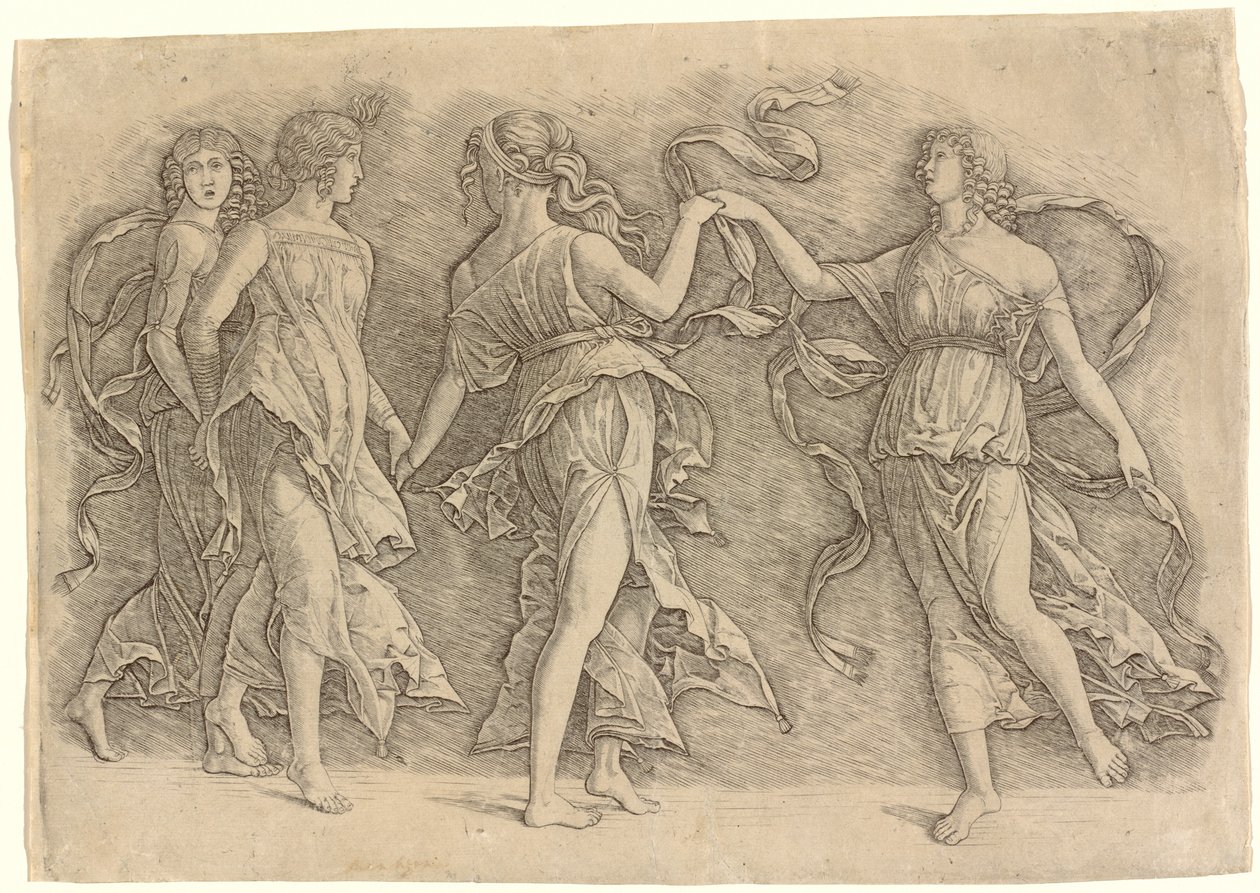 Vier tanzende Musen von Workshop of Andrea Mantegna