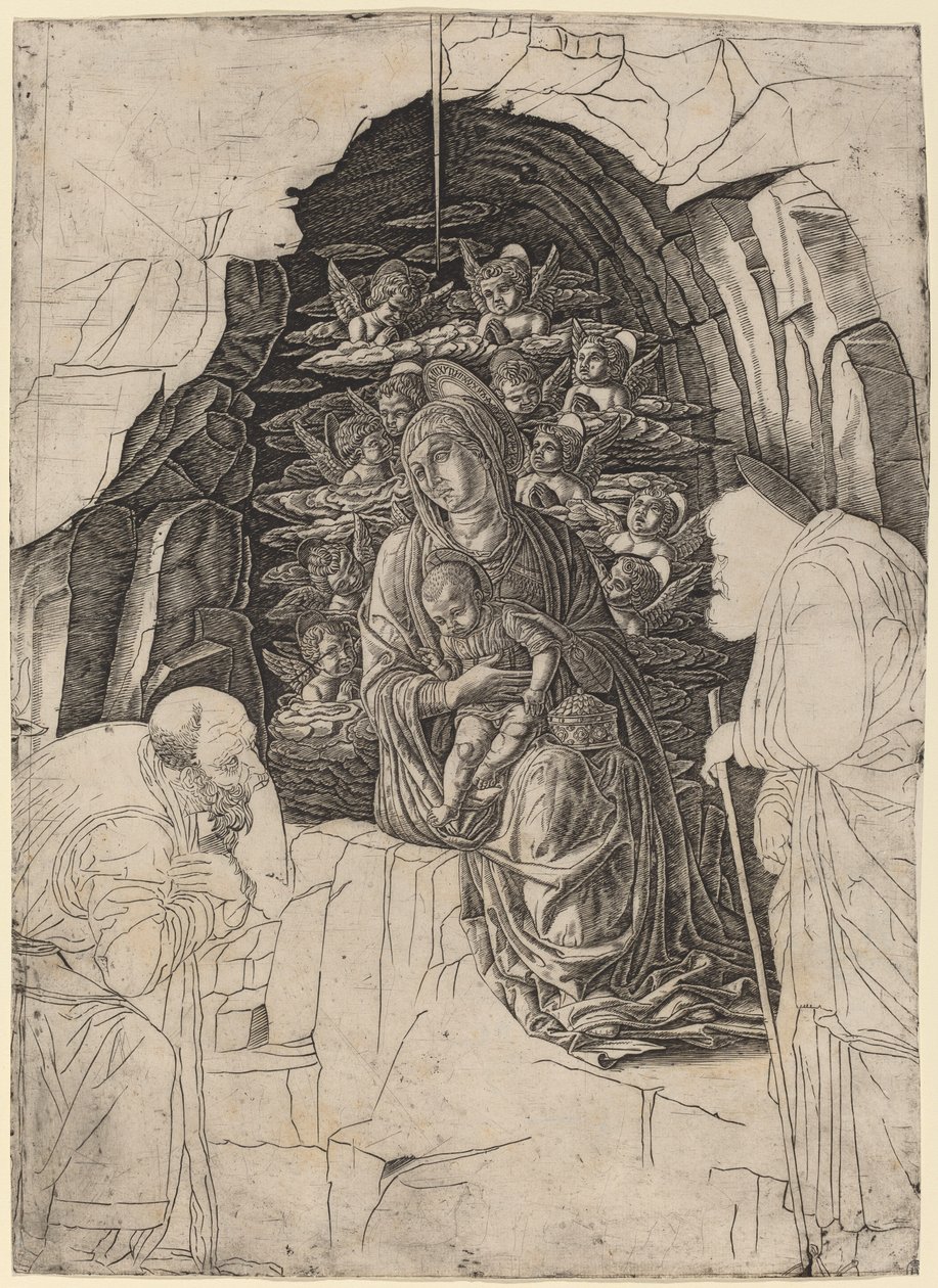 Die Anbetung der Könige (Jungfrau in der Grotte) von Workshop of Andrea Mantegna