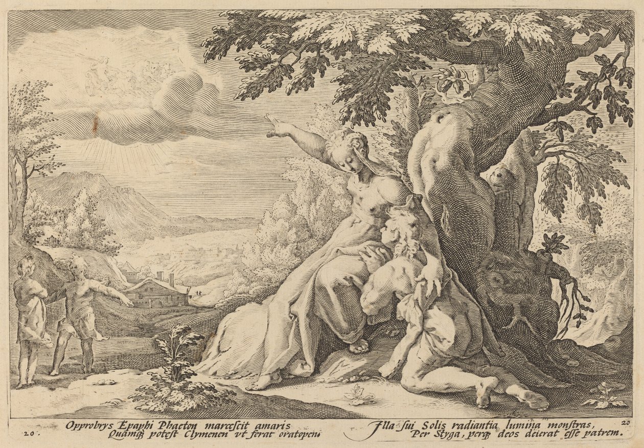 Clymene drängt Phaeton, Helios zu finden von Workshop of Hendrick Goltzius, after Hendrick Goltzius