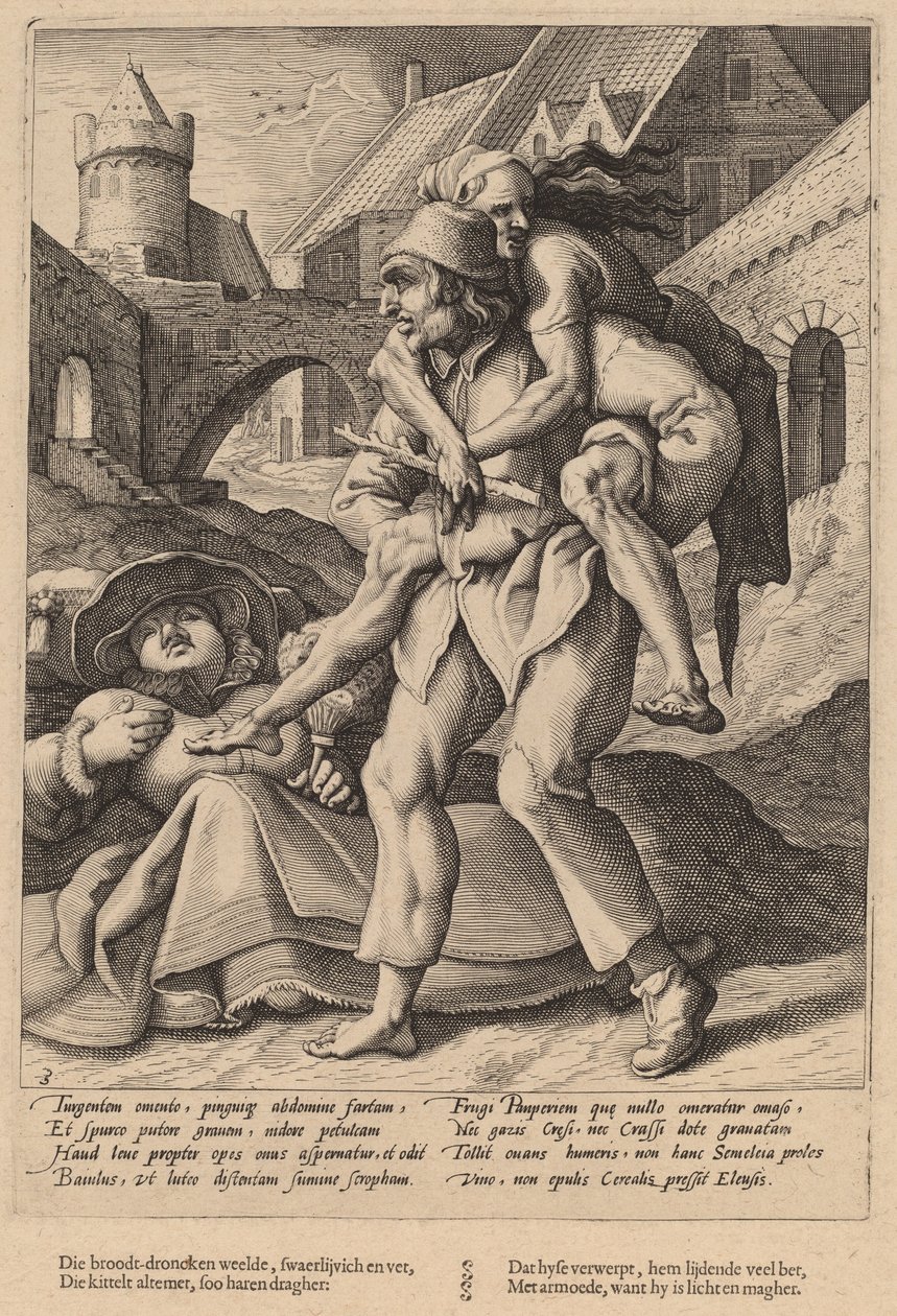 Armut ist leichter zu ertragen als Luxus von Workshop of Hendrick Goltzius, after Karel van Mander I