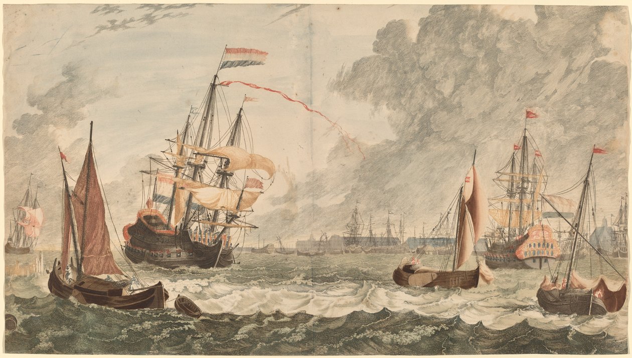 Der Fluss IJ in Amsterdam von Workshop of Johann Teyler after Jan van Call