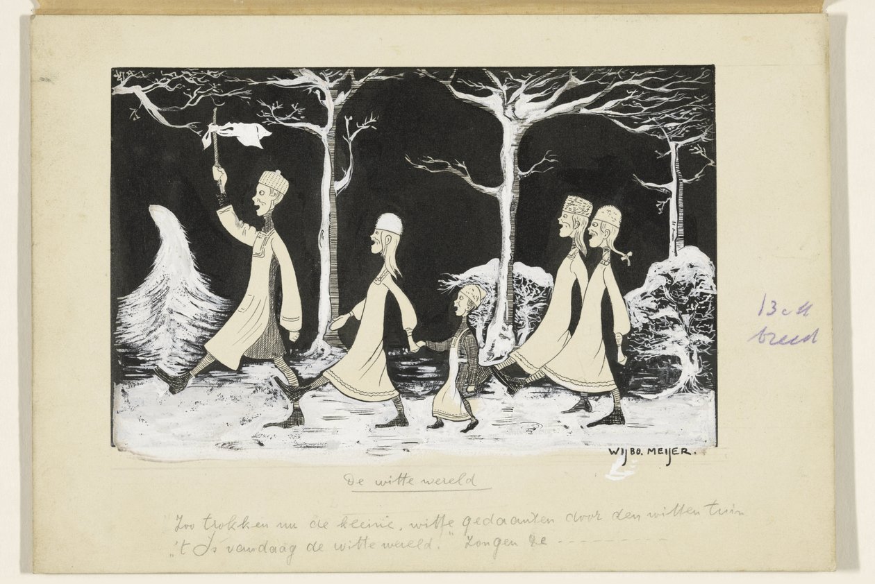 Henk, Anne, Hans, Noor und Elly marschieren durch den Schnee von Wybo Meijer (signed by artist)
