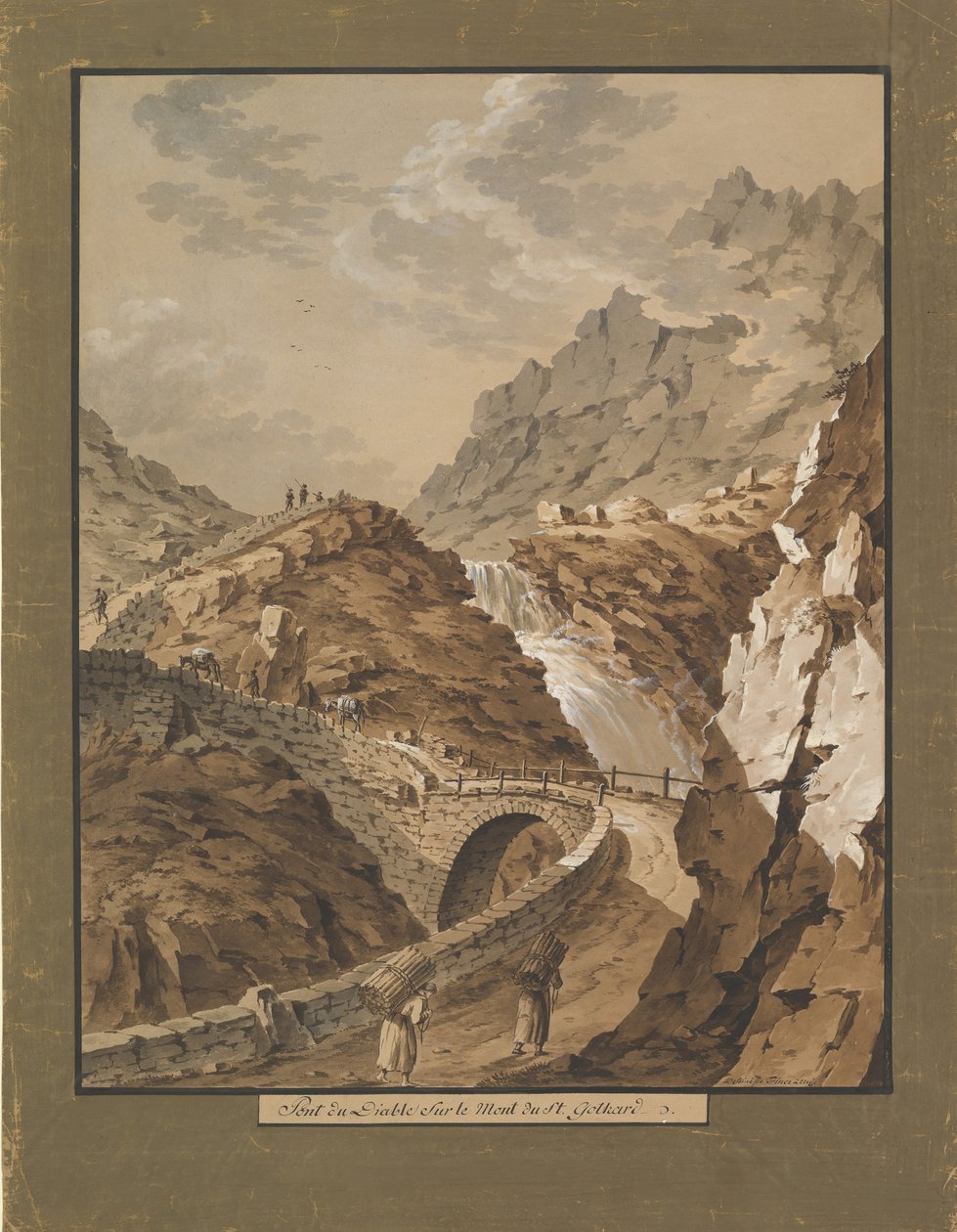 Teufelsbrücke in Richtung Gotthardmassiv in der Schweiz von Xaver Triner