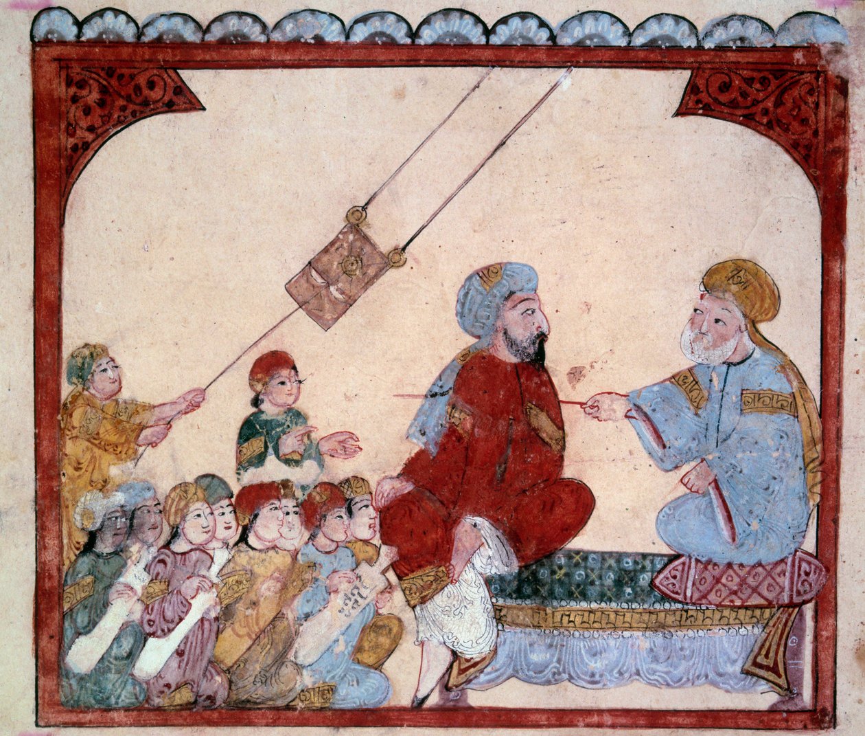 Der vagabundierende Navigator Abu-Zayd. Miniatur aus den Maqamat (Seances) von Abu Mohammed al-Kasim ibn Ali Hariri (1054-1122) illuminiert von Yahya Mahmud al-Wasiti, 1237, Paris von Yahya ibn Mahmud Al Wasiti