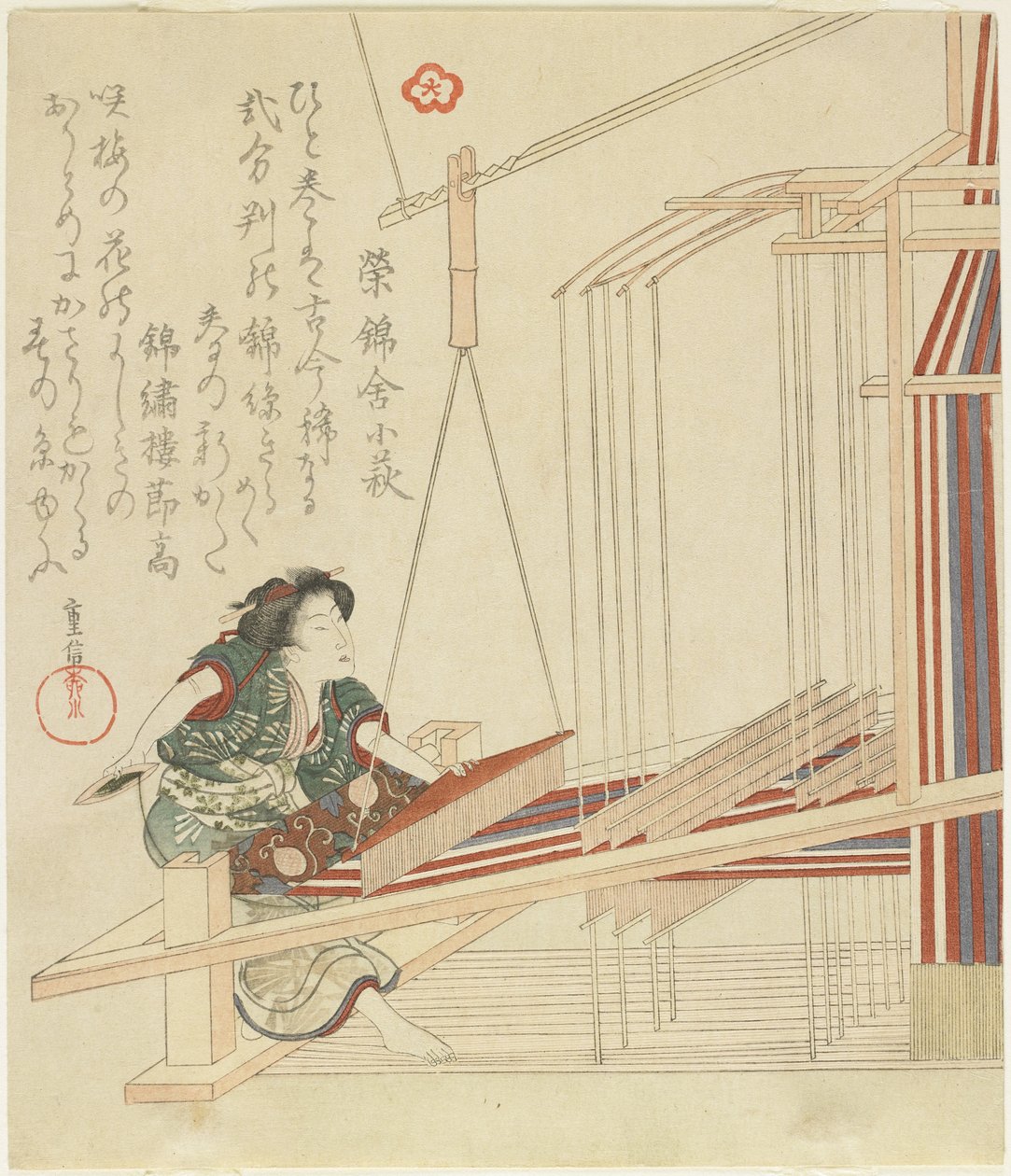 Frau beim Weben, frühes 19. Jahrhundert von Yanagawa Shigenobu