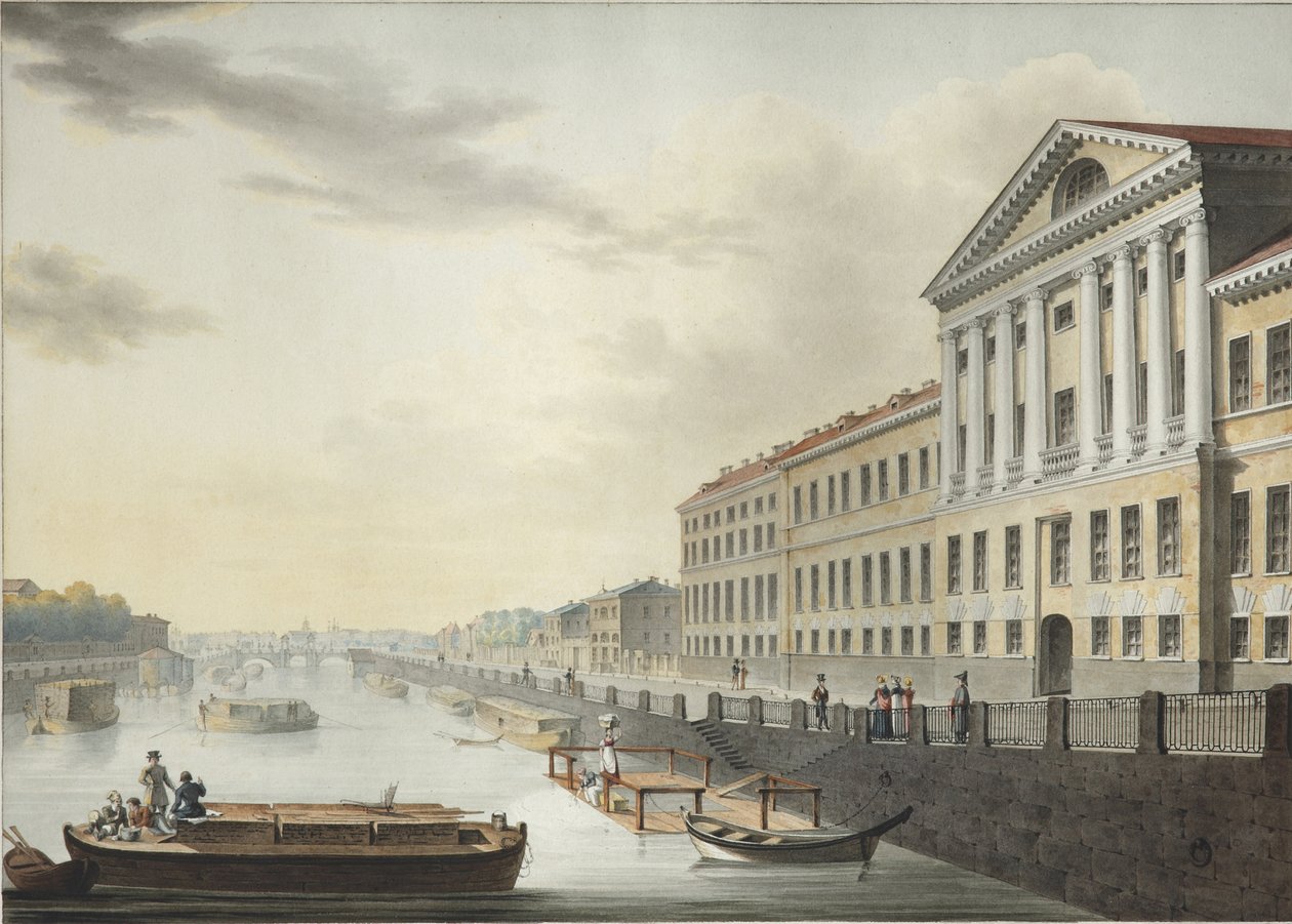 Blick auf den Fontanka-Fluss von der Izmailovsky-Brücke, 1820-1823 von Yermolai Ivanovich Yesakov