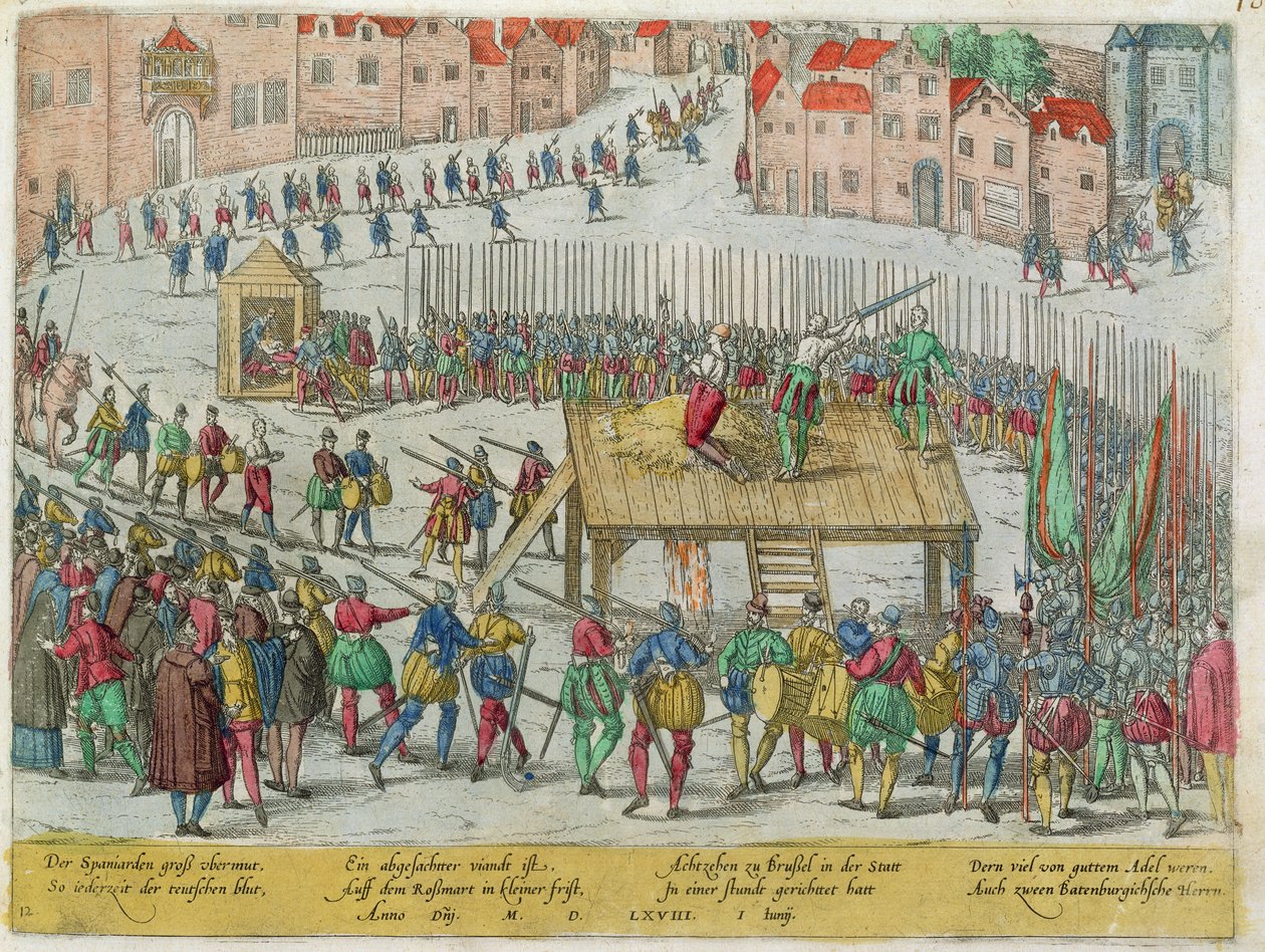 Die Hinrichtung von zwanzig adligen Führern, darunter die Grafen Egmont und Horn, durch den Herzog von Alva in Brüssel von Zacharias (school of) Dolendo