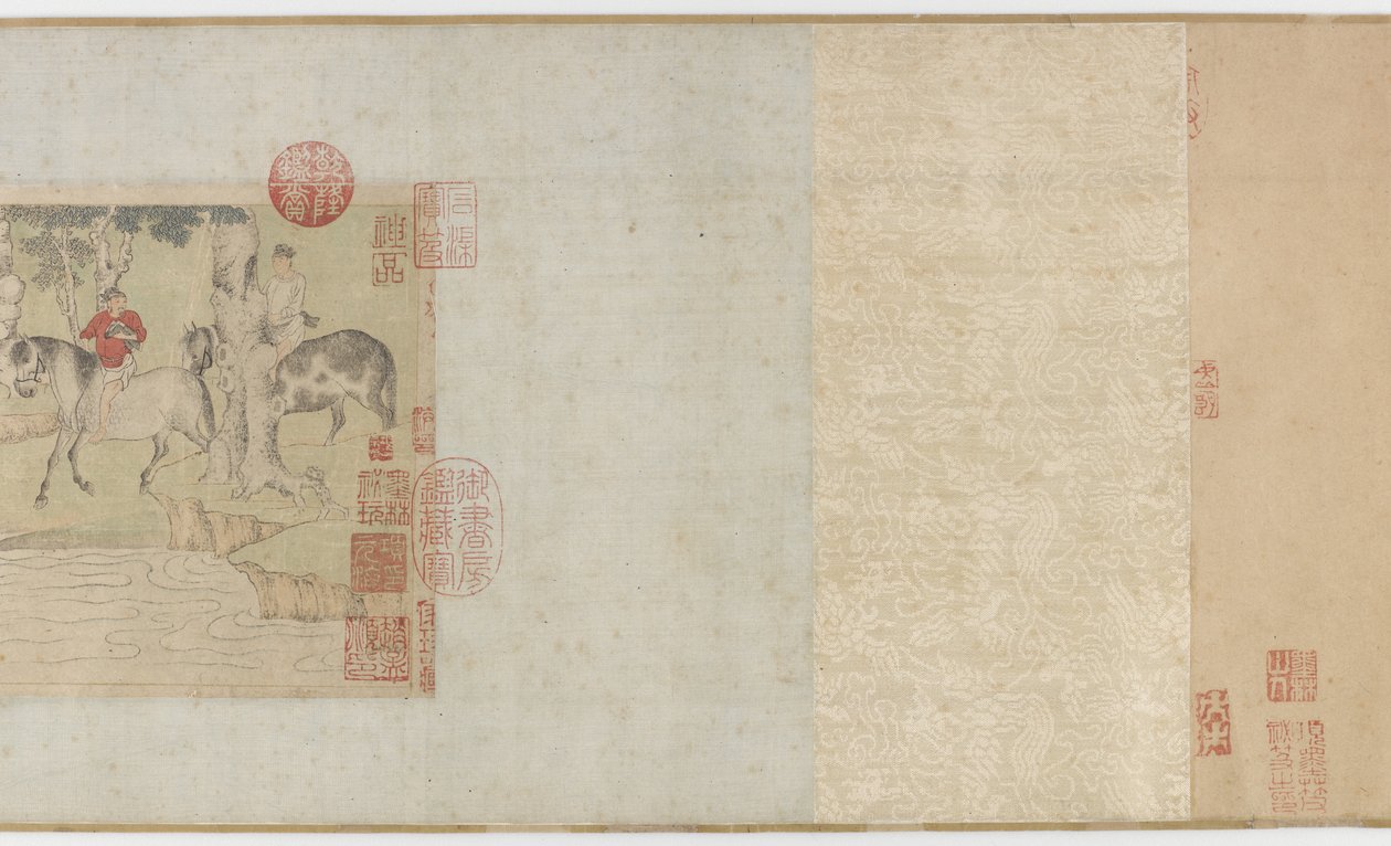 Pferde und Stallburschen überqueren einen Fluss, Yuan- oder frühe Ming-Dynastie, 14. Jahrhundert von Zhao Mengfu Chao Meng Fu or