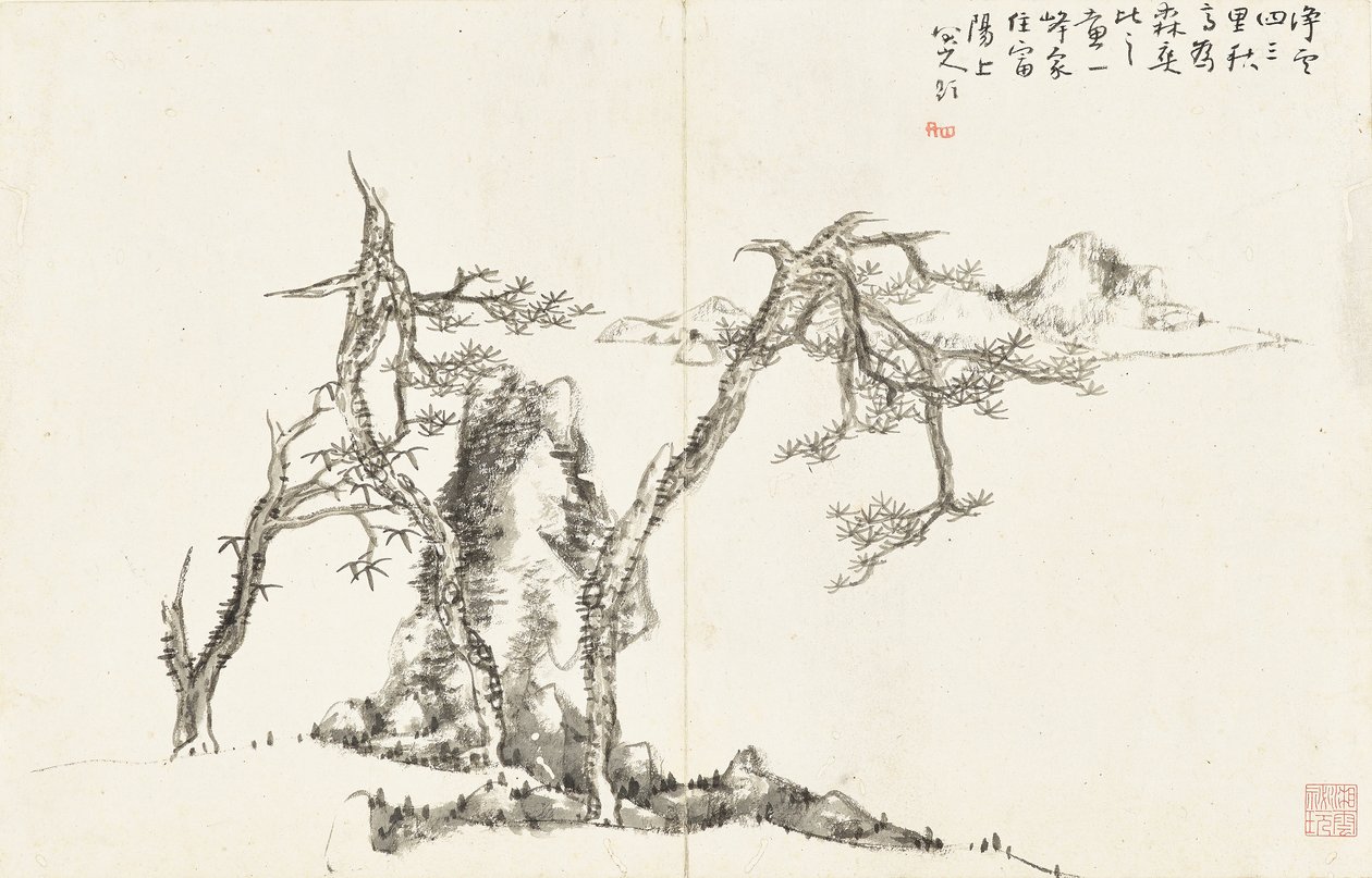 Landschaften und Blumen, Album mit sechs Blättern von Zhu da Bada Shanren