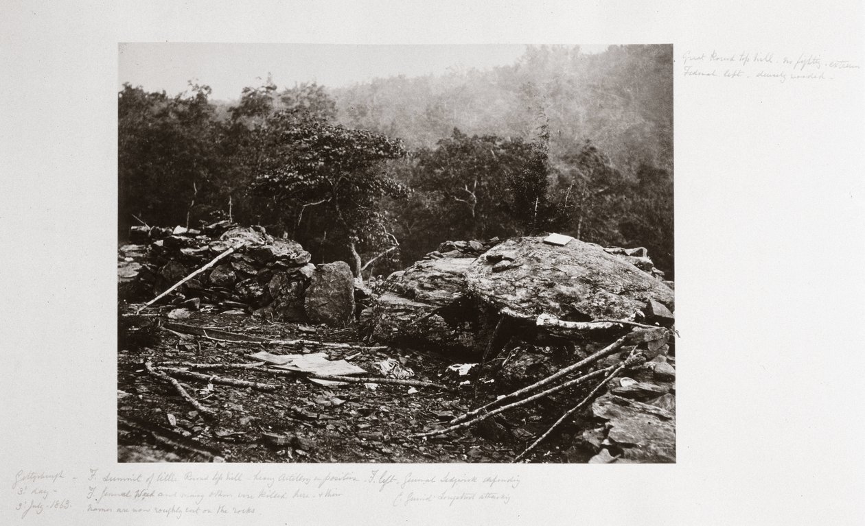 Brustwehren auf dem Little Round Top Hill, Gettysburg, Pennsylvania, Juli 1863 von Ferdinand Georg Waldmuller