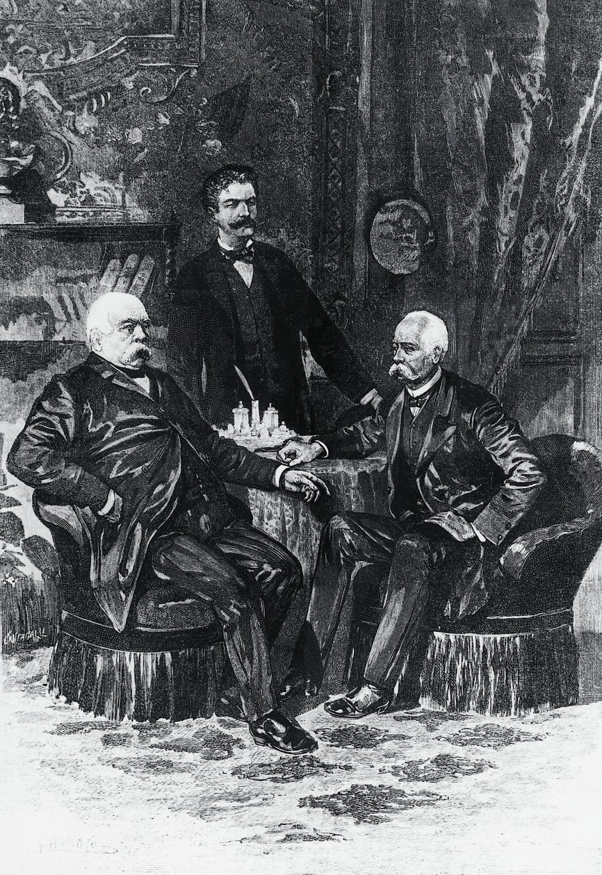 Konferenz zwischen Otto von Bismarck (1815-1898) und Francesco Crispi (1819-1901) in Friedrichsruhe, Oktober 1887, Deutschland von William Walcutt