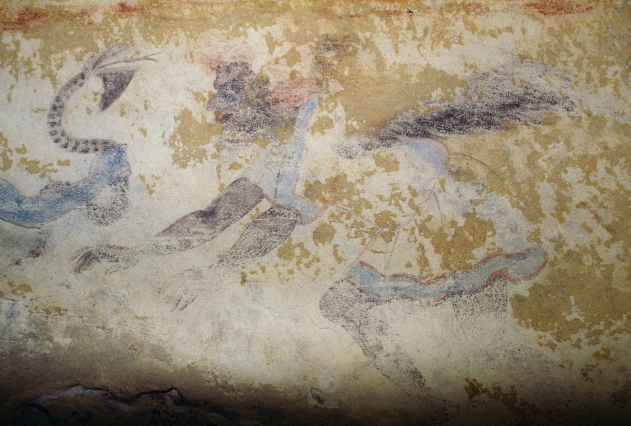 Dämon, Fresko, Grab der Blauen Dämonen, Nekropole von Tarquinia (UNESCO-Welterbeliste, 2004), Latium, Italien, etruskische Zivilisation, 5. Jahrhundert v. Chr. von Georg Carl Heinrich Dollmann