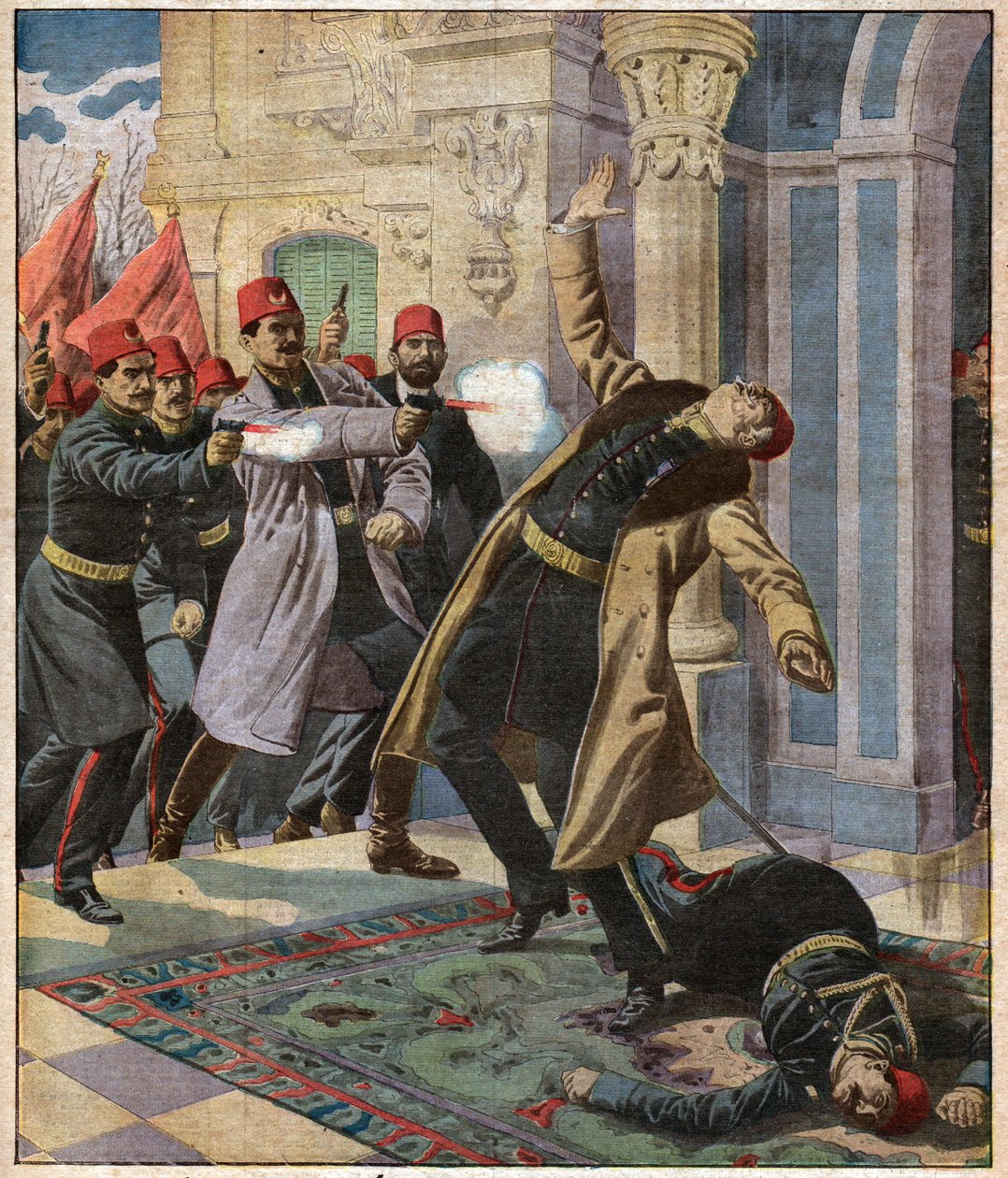 Osmanischer Staatsstreich: Enver Pascha und die CUP stürmen den Kaiserpalast und töten Minister Nazin Pascha, 9. Februar 1913 von Ferdinand Georg Waldmuller