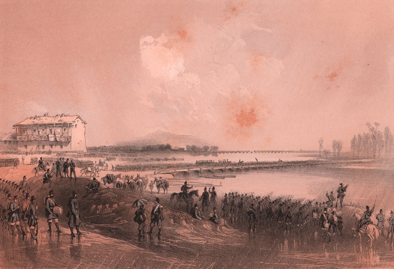 Piemontesische Armee überquert den Fluss Sesia von William Walcutt