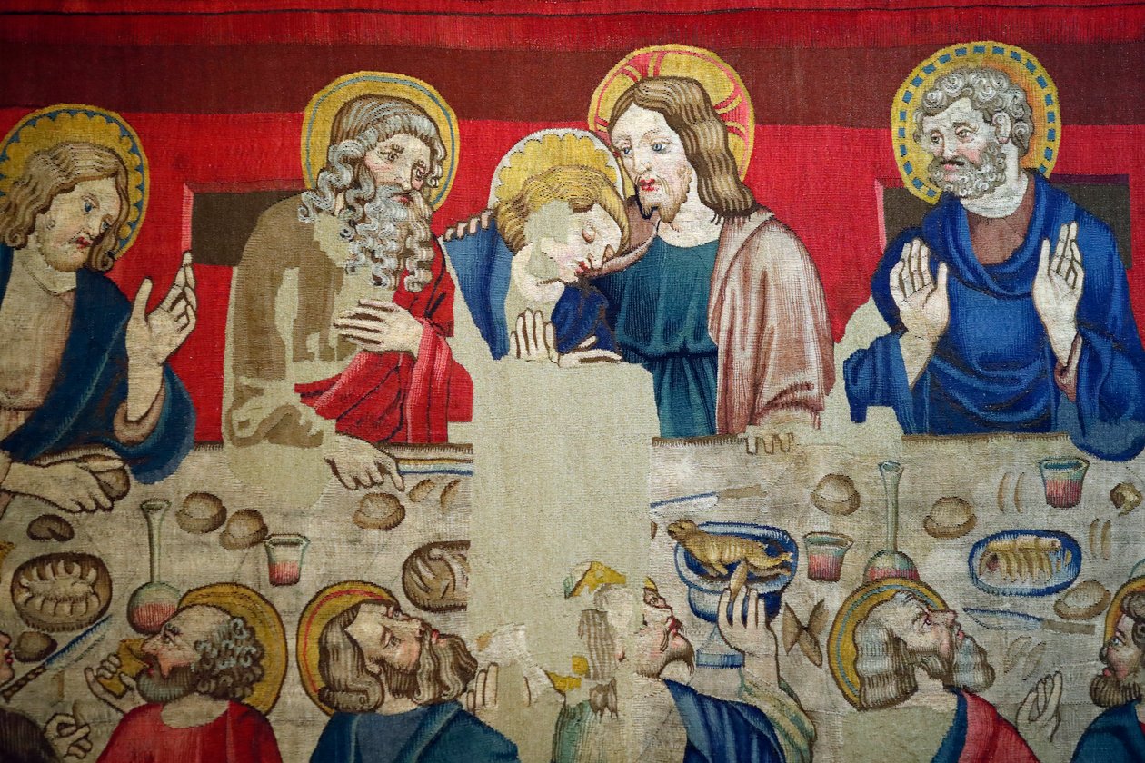 Museum von San Marco. Wandteppich aus Wolle mit Episoden aus der Passion Christi. Das letzte Abendmahl. von . .