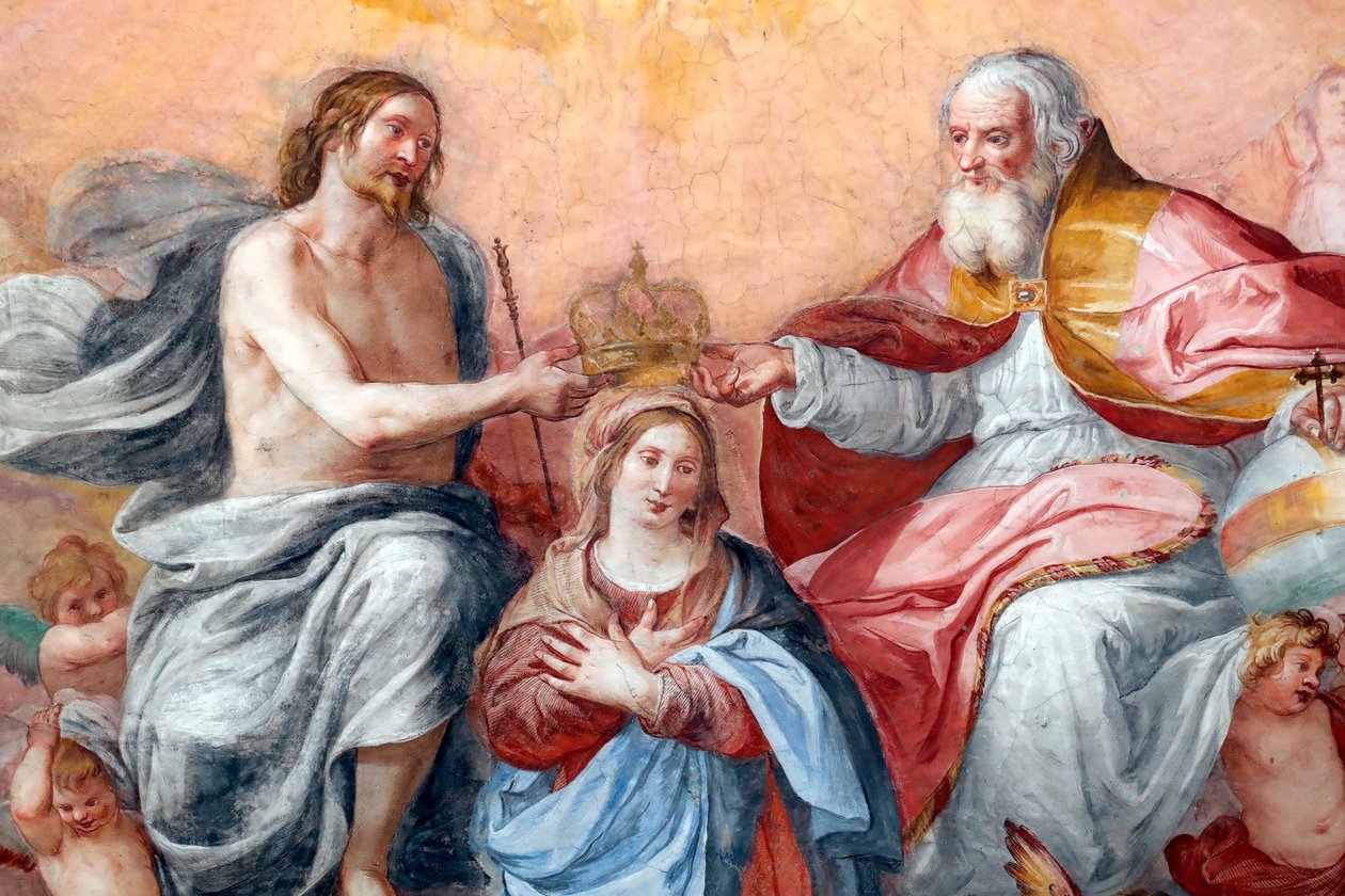 Die Krönung der Jungfrau. Fresko. Die Basilika della Santissima Annunziata del Vastato. Genua. Italien. von . .
