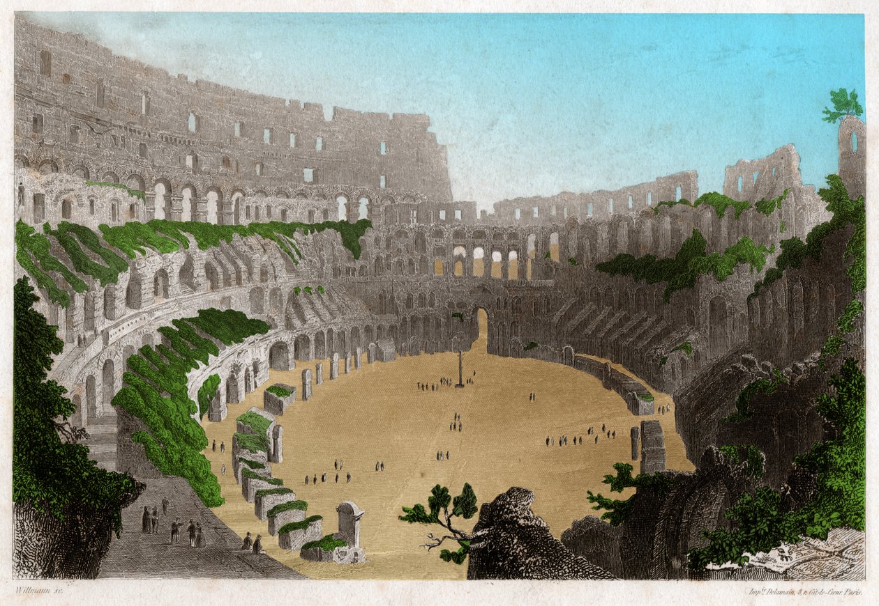 Die Ruinen des Kolosseums in Rom. ca. 1840 (Gravur) von . .