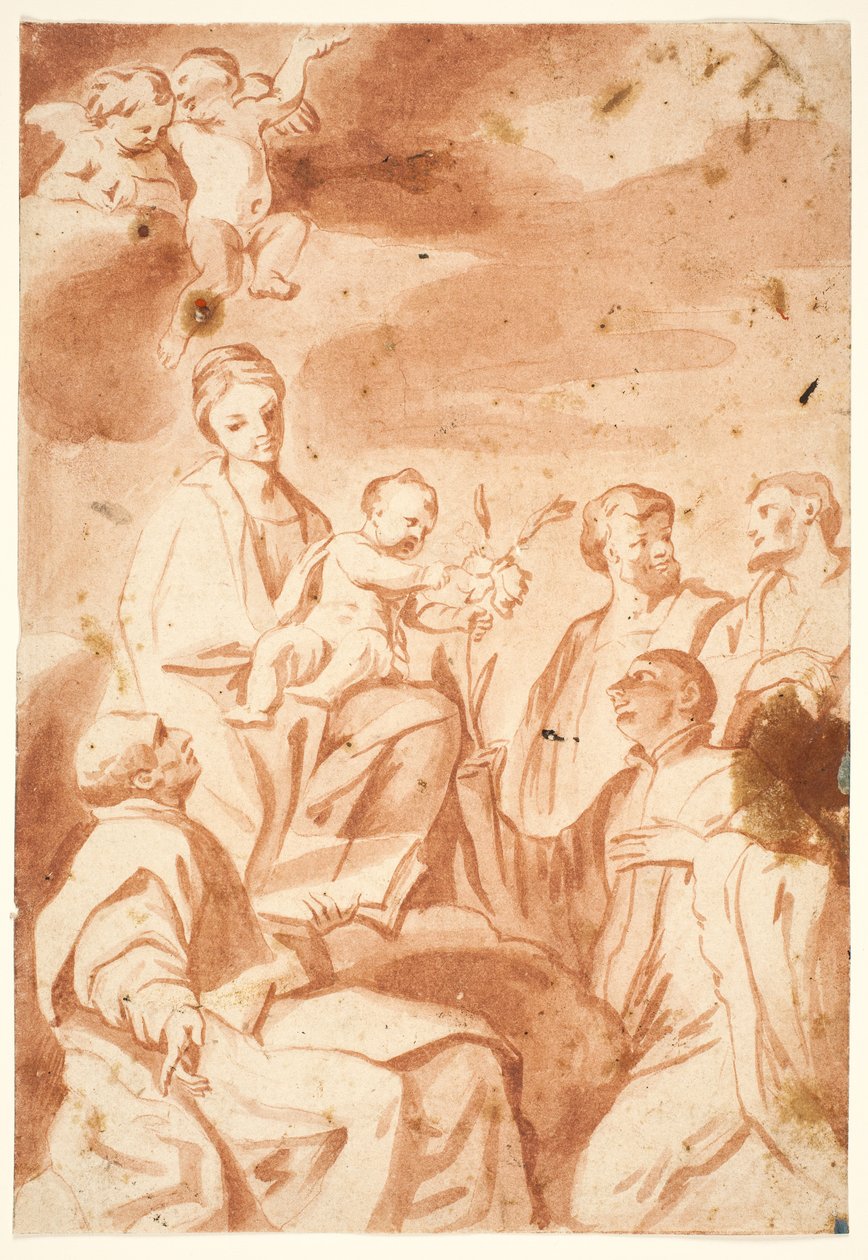 Die Madonna und das Kind auf dem Thron mit den Heiligen Ignatius von Loyola, Franz Xaver, Cosmas und Damian von after Andrea Sacchi