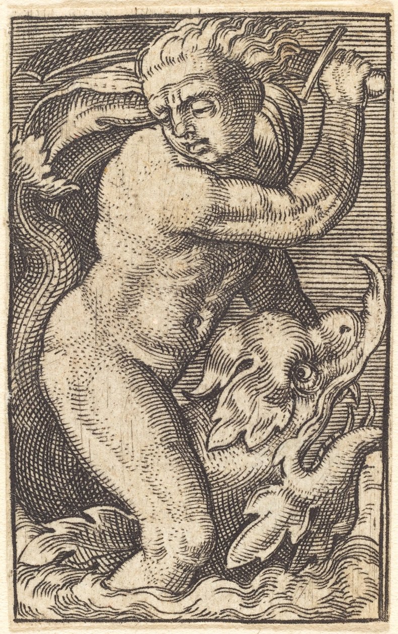 Kopie in umgekehrter Richtung von "Meeresgott links reitend auf einem Delfin" von after Barthel Beham