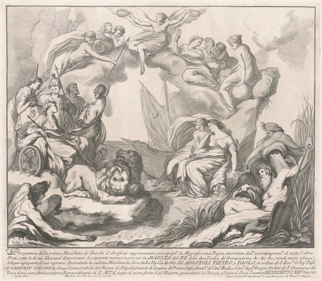 Die Prima Macchina für die Chinea von 1741: Allegorie der königlichen Pracht von after François Hutin Miguel de Sorellò