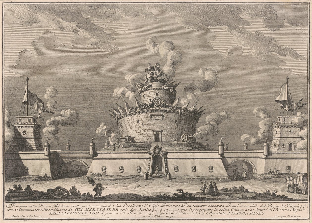 Die Prima Macchina für die Chinea von 1759: Eine Festung von after Giuseppe Palazzi Giuseppe Vasi after Paolo Posi